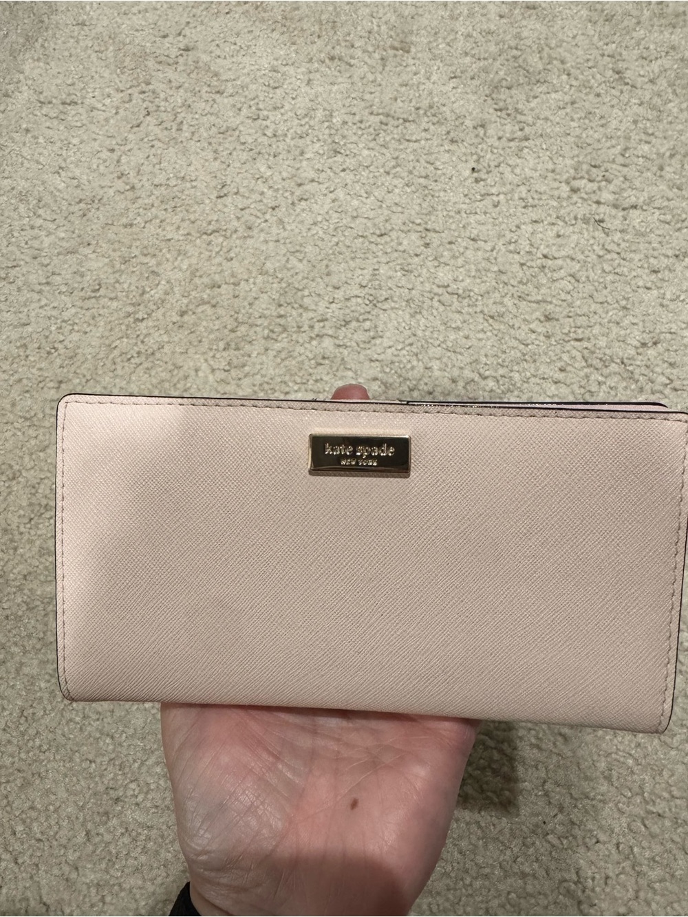 kate spade pale pink Saffiano continental wallet with gold logo